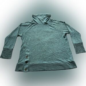 Westbound Teal Heather Cowl Neck Sweater with Button Accents